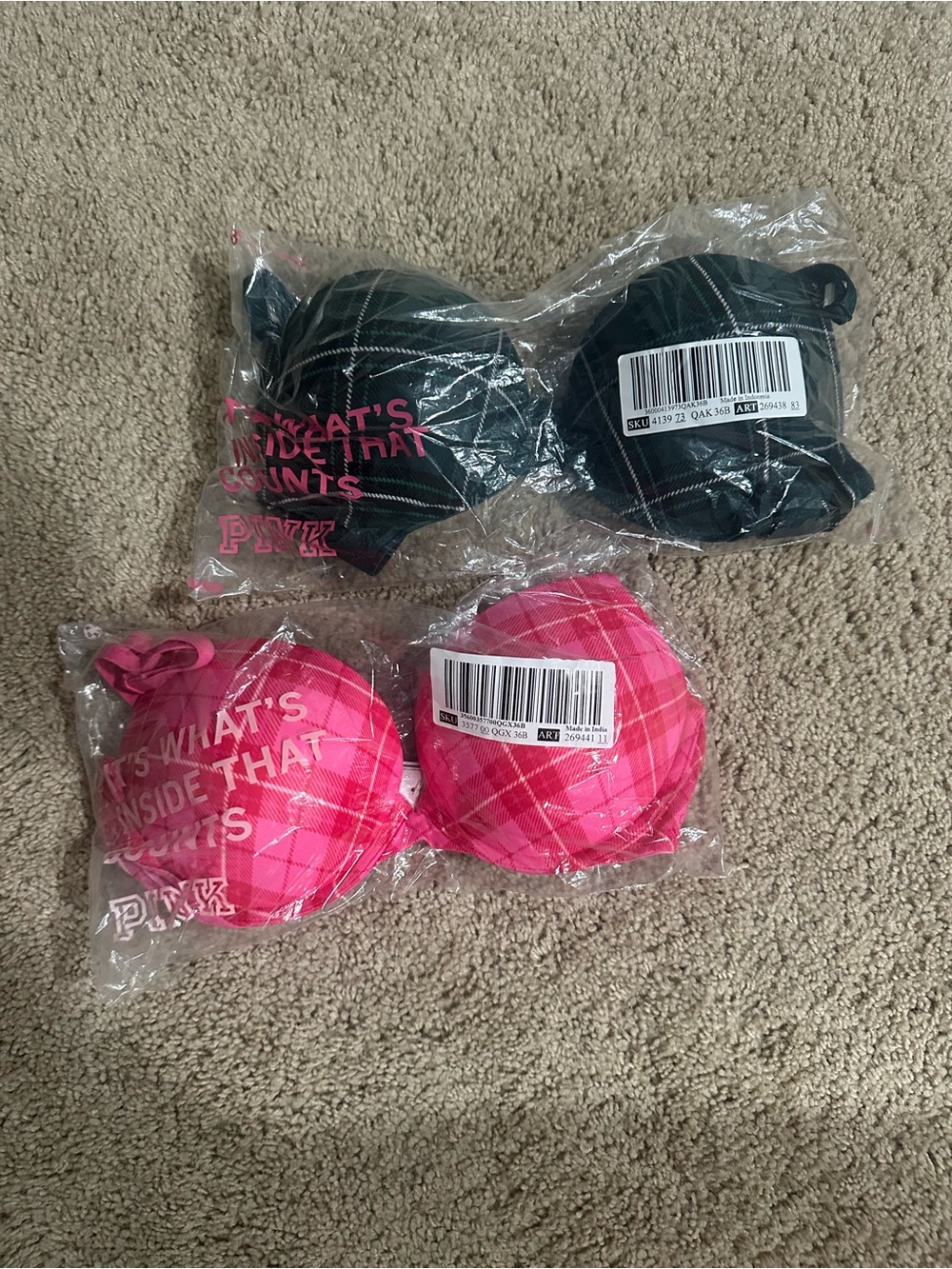 PINK Victoria's Secret Kids Plaid Bottoms - Hot Pink & Black